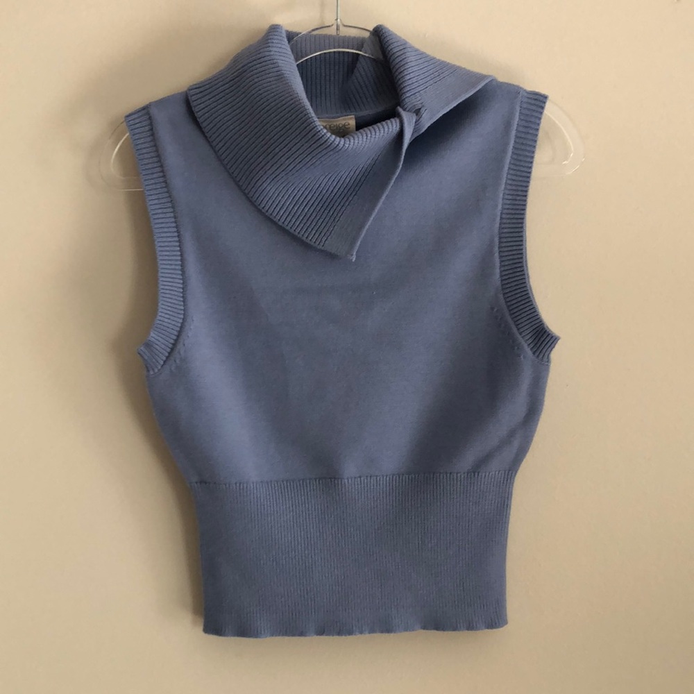 Sleeveless Ribbed Mock Neck Top - Dusty Blue